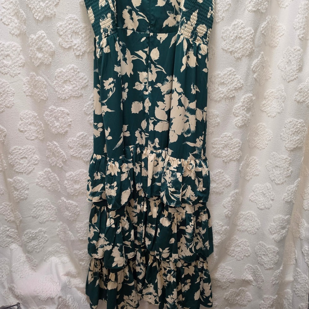 Abercrombie & Fitch Drama Ruffle Tired XL Green Floral Maxi Dress Smocked Back - Picture 8 of 10